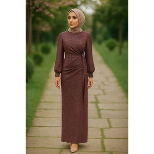 Simli Tesettür Kalem Bağlamalı Abiye Elbise
