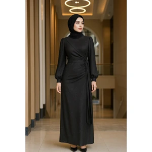 Simli Tesettür Kalem Bağlamalı Abiye Elbise