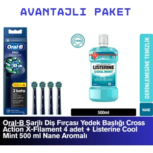 Ral-B Şarjlı Diş Fırçası Yedek Başlığı Cross Action X-Filament 4 Adet Ürün+Listerine Cool Mint 500 ml Hediye