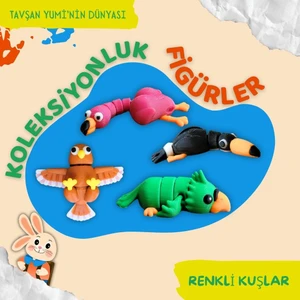 Tavşan Yumi Renkli Kuşlar Koleksiyonu - 4 Parça Hareketli Oyuncaklar - Papağan, Flamingo, Şahin,Tukan - Anahtarlık, Çanta Aksesuarı, Oyuncak