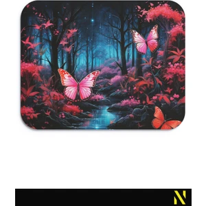 Kelebek Manzaralı Renkli Ergonomik Mouse Pad - 23 cm x 19 cm - Kaydırmaz Taban Ev ve Ofis Kullanımı Fare Altlığı Mousepad