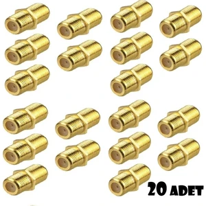 (20 Adet) Gold F Ara Konnektör Uydu Anten Kablolarını Birleştirir Ek Yapar Dişi-Diş