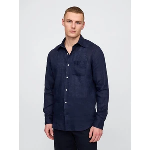 Erkek Lacivert Keten Klasik Gömlek