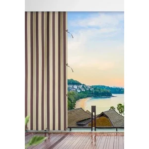 Kahve Krem Çizgili Su Geçirmez Balkon Perdesi Branda