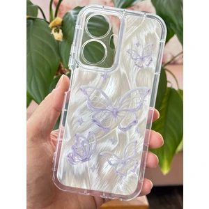 Realme C55 Kılıf Parlak Hologramlı Kelebek Desenli Darbe Emici Kamera Korumalı Renkli Silikon