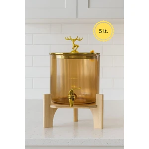 Geyik Kulplu Bambu Stand’lı Çizgili Amber Cam Şerbet-Meyve Suyu-Sıvıyağ-Su Sebili – 5 Lt.