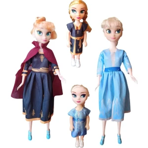 Frozen Anna ve Elsa Oyuncak Bebek Seti - 2 Büyük, 2 Küçük