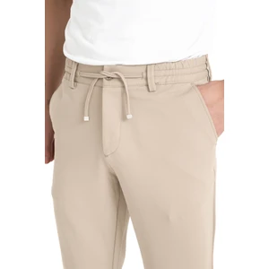 Erkek Krem Şampanya Rengi Beli Ipli Lastikli Cepli Likralı Jogger Pantolon Düz Paça