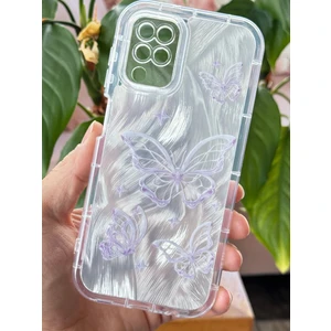 Samsung Galaxy A12 - M12 Kılıf Parlak Hologramlı Kelebek Desenli Darbe Emici Kamera Korumalı Renkli Silikon