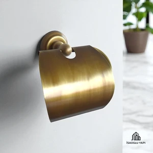 Isaoğlu Yapı Antik Gold Kapaklı Kağıtlık Klasik Tasarım Vintage Model Tuvalet Kağıtlığı Eskitme Gold