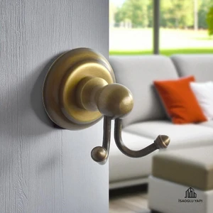 Isaoğlu Yapı Antik Gold Bornozluk Ikili Askılık Vintage Seri Pirinç Malzeme Askılık