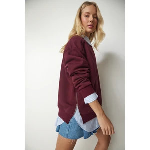 Fermuar Detaylı Şardonlu Sweatshirt LUB0003 BORDO