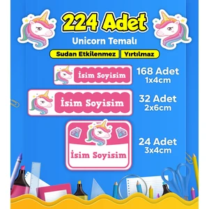Sb Store Unicorn Okul Kreş İsim Etiketi Kalem Defter Özel İsim Yazılabilen Etiket Seti Model 4 - 224 Adet