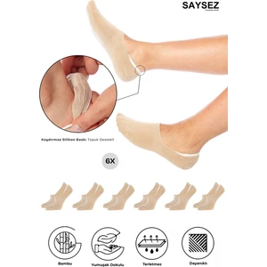 Bambu Kadın Babet Bej Çorap Dikişsiz Görünmez Kaydırmaz Topuk Silikonlu Premium 6'lı Paket