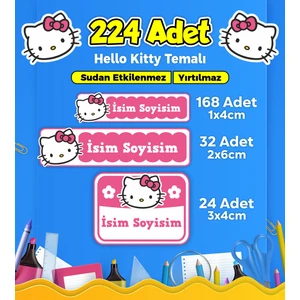 Sb Store Hello Kitty Okul Kreş İsim Etiketi Kalem Defter Özel İsim Yazılabilen Etiket Seti Model 5 - 224 Adet