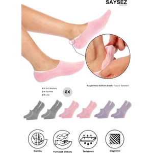 Bambu Kadın Babet Renkli Çorap Dikişsiz Görünmez Kaydırmaz Topuk Silikonlu Premium 6'lı