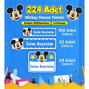 Sb Store Mickey Mouse Okul Kreş Etiketi Kalem Defter Özel Isim Yazılabilen Etiket Seti Model 11 - 224 Adet