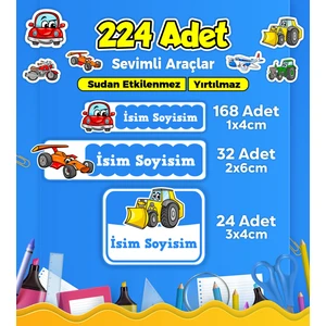 Sb Store Sevimli Arabalar Temalı Okul Kreş Kişiye Özel Isim Etiket Seti - Model 17