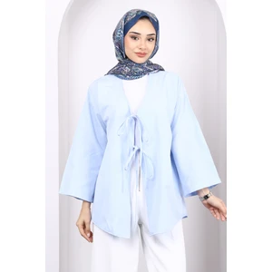 Mavi Ön Bağlamalı Kimono