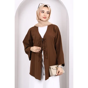 Kahverengi Ön Bağlamalı Kimono