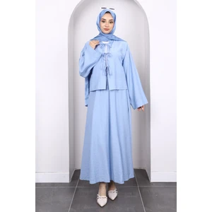 Bebe Mavi Önü Bağlamalı Kimono Etekli Takım