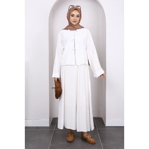 Ekru Önü Bağlamalı Kimono Etekli Takım