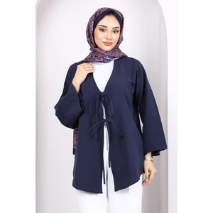 Lacivert Ön Bağlamalı Kimono