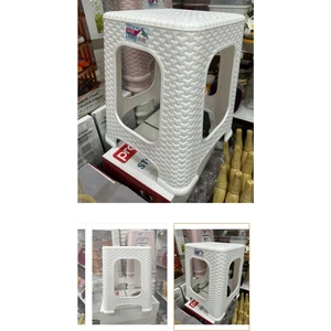 Rattan Beyaz Büyük Plastik Tabure  1 Adet