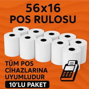 56X16 Termal Pos Kağıdı Rulosu 10'lu - Tüm Pos Cihazlara Uyumlu