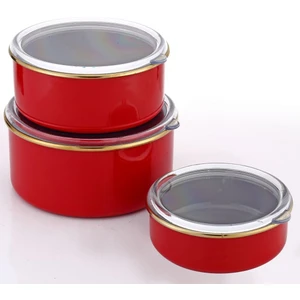 Emaye 6 Parça Kırmızı Içi Siyah Saklama Kabı Seti