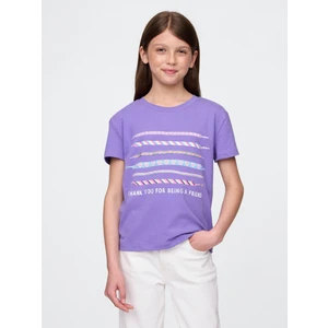 Kız Çocuk Lila Grafik Baskılı T-Shirt