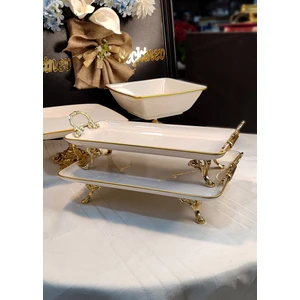 Gold Seçkinev Pisa 4 Parça Ayaklı ve Kulplu Krem(Kırık Beyaz) Porselen Sunum Tabağı Set