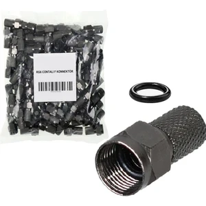 Contalı F Konnektör Geniş 22 mm (100 Adet) Geniş Kablo Uyumlu / Su Geçirmez / Black
