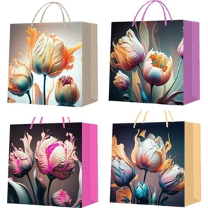Büyük Boy Lale Desenli Karton Hediye Çantası