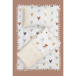 Bebek Alt Açma Seti, Battaniyesi, Minderi, Bebek Yastığı, Müslin ve Waffle Pike Kumaş