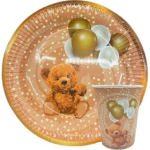 Balonlu Ayıcık Karton Tabak Bardak Seti 8 Li