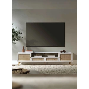 İskandinav Tv Sehpası ,tv Ünitesi , Konsol Jüt Kumaşlı Beyaz Mdf E180xd39xy49cm
