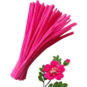 50 Adet Koyu Pembe Şönil, Eğitici Şönil Seti, Yoğun Tüylü Tel, 30 cm