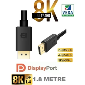 8k Displayport Dp Kablo 1080P@ 360hz, 2k@ 240hz, 4k@ 144hz, 8k@ 60hz V1.4 Gaming \ Sinema