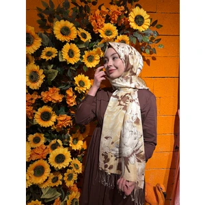 Ipekevi Melankoli Desenli Ipek Şal 05722-KUM Beji