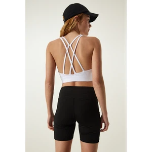 Sırtı Çapraz Bantlı Örme Spor Sütyeni LOW0008 BEYAZ