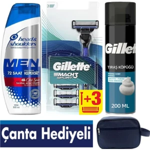 Mach3 Sport 1 Makine+ 3 Yedek Tıraş BIÇAĞI+200 ml Hassas Köpük +300 ml Şampuan +Çanta