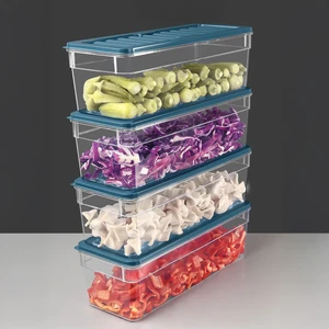 4'lü Derin Mikrodalga Uyumlu Organizer Set Düzenleyici Gıda Erzak Saklama Kabı 2470ML Mavi