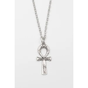 Ankh Yaşam Kolye - Düz Ezme Ithal Zincirli Unisex Gümüş Kaplama Mısır Sembolü - 60 cm