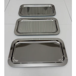 6 Adet Çelik Büyük Dikdörtgen Model Servis ve Sunum Tepsisi 17*33 cm