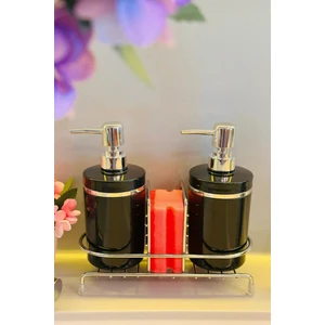 Stantlı 2'li Sıvı Sabunluk Seti Süngerlikli - Gümüş Renk Detaylı