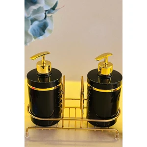 2'li Sıvı Sabunluk Seti Altın Renk Detaylı, Süngerlikli ve Stantlı