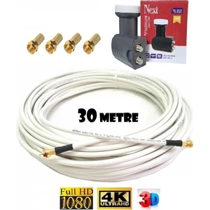 Twin Ikili 2 Li Platinum Quad Next Lnb (YE-202) + 30 Metre Hazır Anten Kablosu + 4 Gold-Sarı F Konnektör Dahil