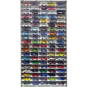 Şeffaf Kapaklı 100 Araçlık Dikey Beyaz Hobi Araba Rafı