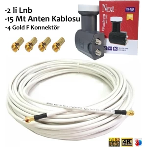 15 Metre Anten Kablosu + 2'li Platinum Quad Next Lnb (YE-202) + 4 Gold F Konnektör